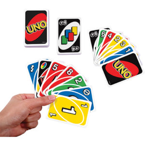 UNO Cards, a card deck that can be used to help kids learn division.