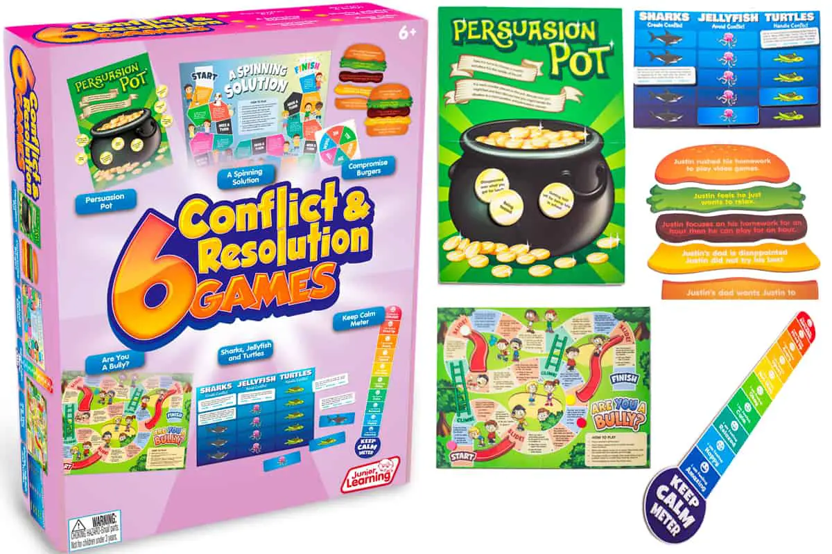6 Conflict & Resolution Games (Junior Learning) is a set of games that teaches kids with conflict resolution skills.