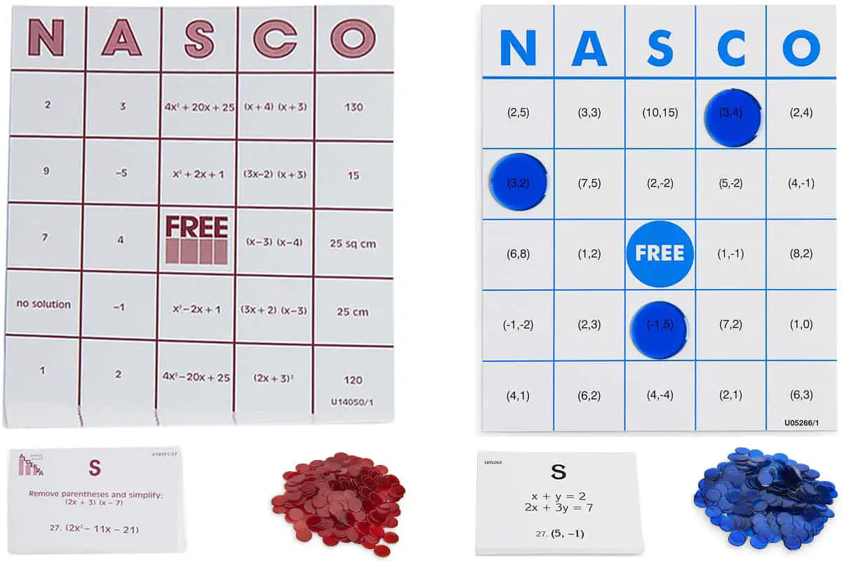 Algebra Bingo game of Nasco teaches students how to solve algebra equations easily and in a fun way. 
