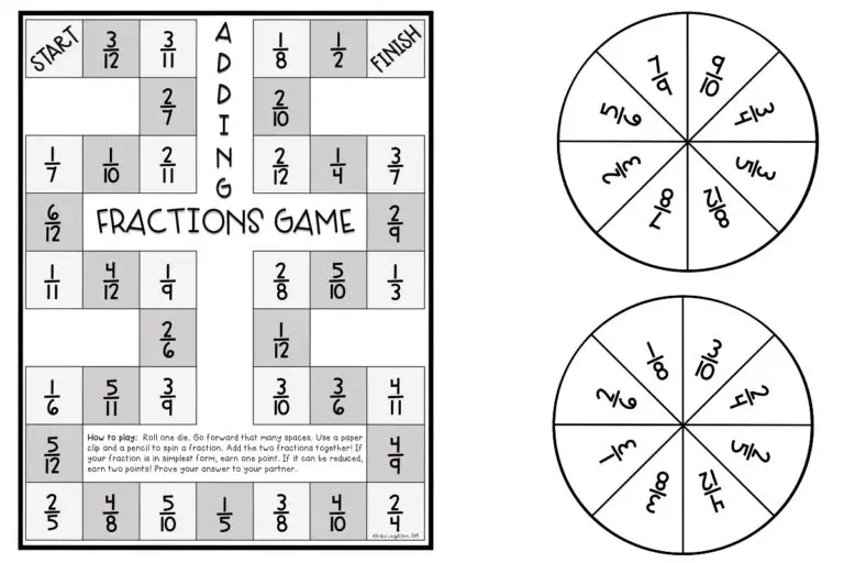 11 printable board games for adding subtracting fractions