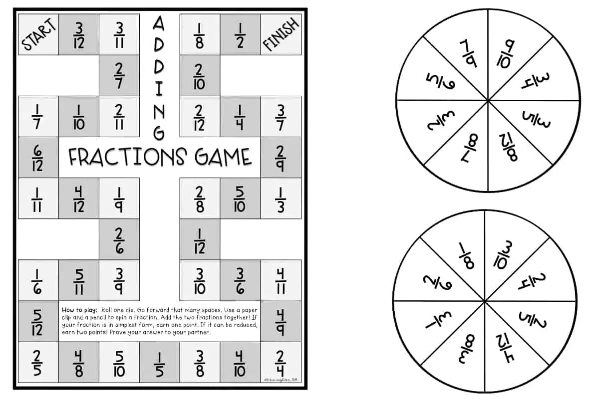 Adding Unlike Fractions Board Game, a board game that introduces fraction concept to kids