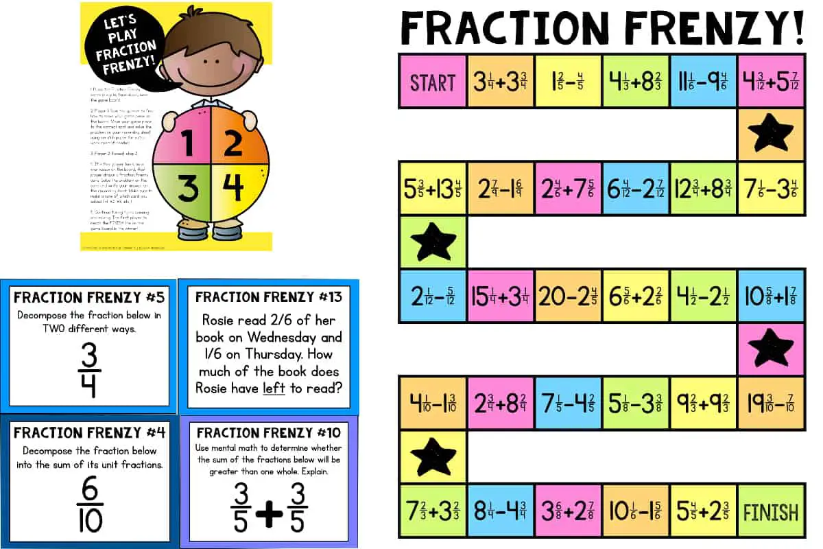 Fration Frenzy, an adding and subtracting basic fractions board game