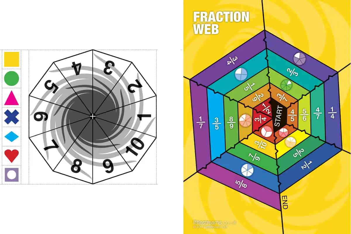 Fraction Web, a Board Game to  add, subtract and multiply fractions.