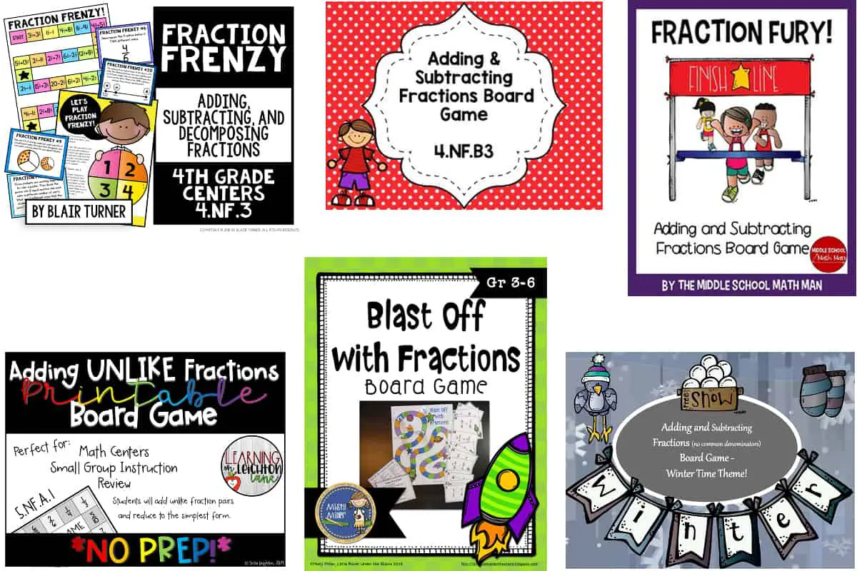 11 printable board games for adding subtracting fractions