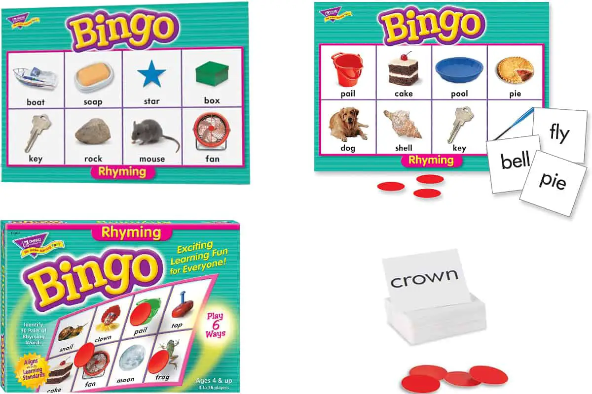 Rhyming Bingo (Trend), a fun game to teach 28 pairs of rhyming words