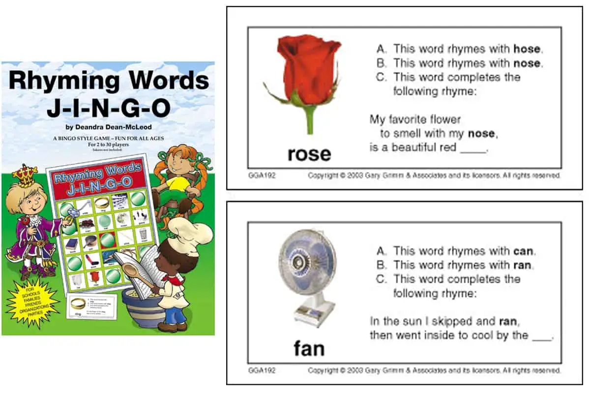 Rhyming Words J-I-N-G-O, a bigo game to learn basic vocabulary and develop spelling