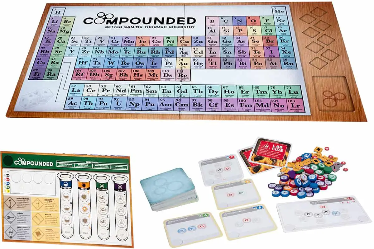 Compounded by Dice Hate Me Games is a board game about building chemical compounds through strategy and trade