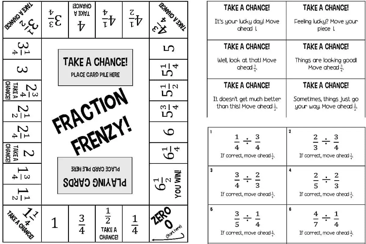 6 printable fraction board games for multiplying and dividing fractions