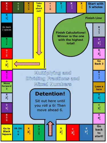 6 Printable Fraction Board Games For Multiplying And Dividing Fractions 9361