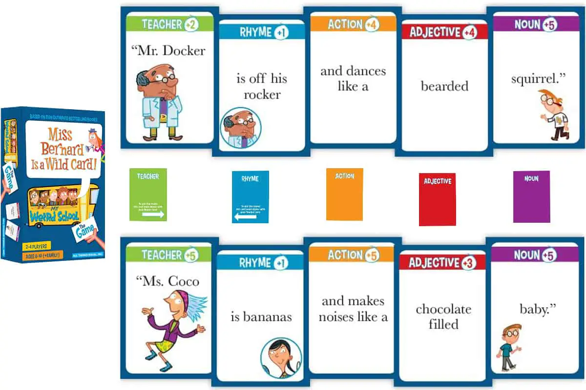 Miss Bernard is a Wild Card, a fun and easy to play card game to develop reading