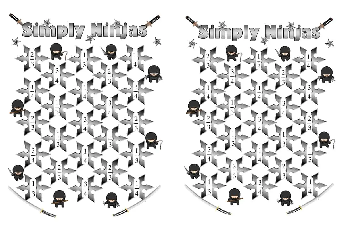 Simply Ninjas, a collection of board games to practice identifying and creating equivalent fractions and finding the simplest form of complex fractions.