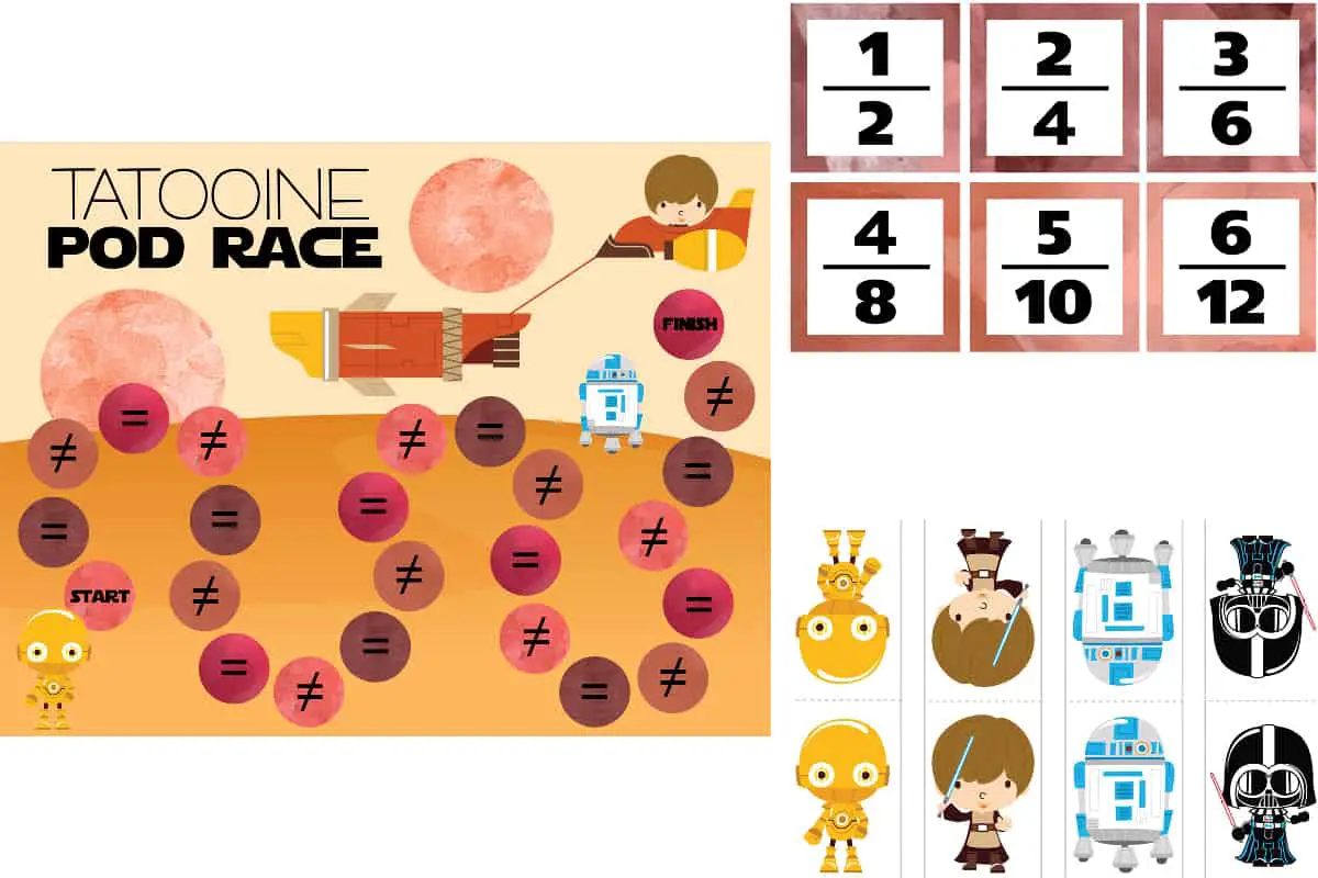 Star Wars Inspired Equivalent Fraction, a colorful Board Game to practice equivalent fractions.