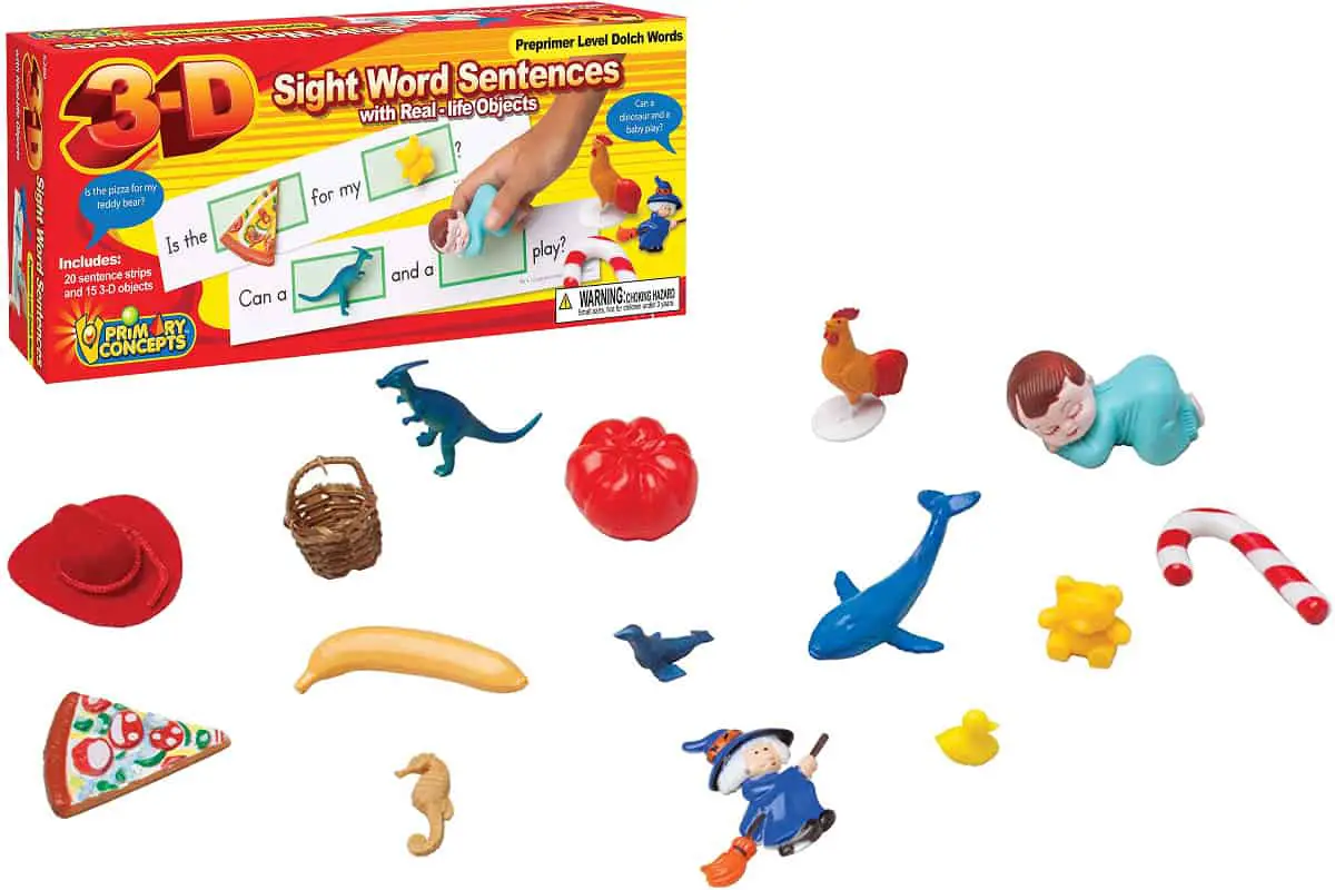 3-D Slight Sentences, a game for grades 1 and 2 to build sentences by filling in gaps.