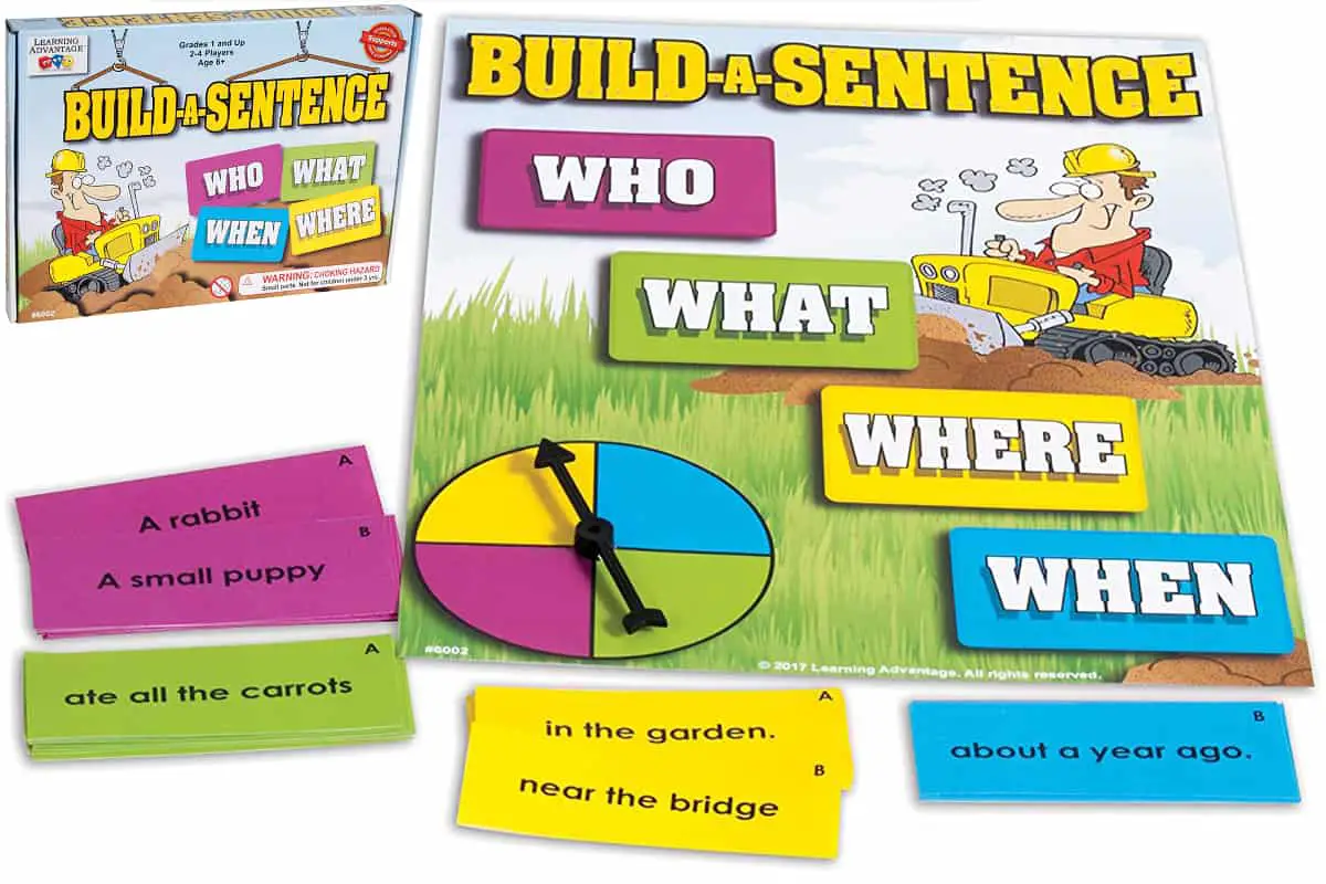 Build-A-Sentence, a game suitable for grades one to three to build simple sentence construction.