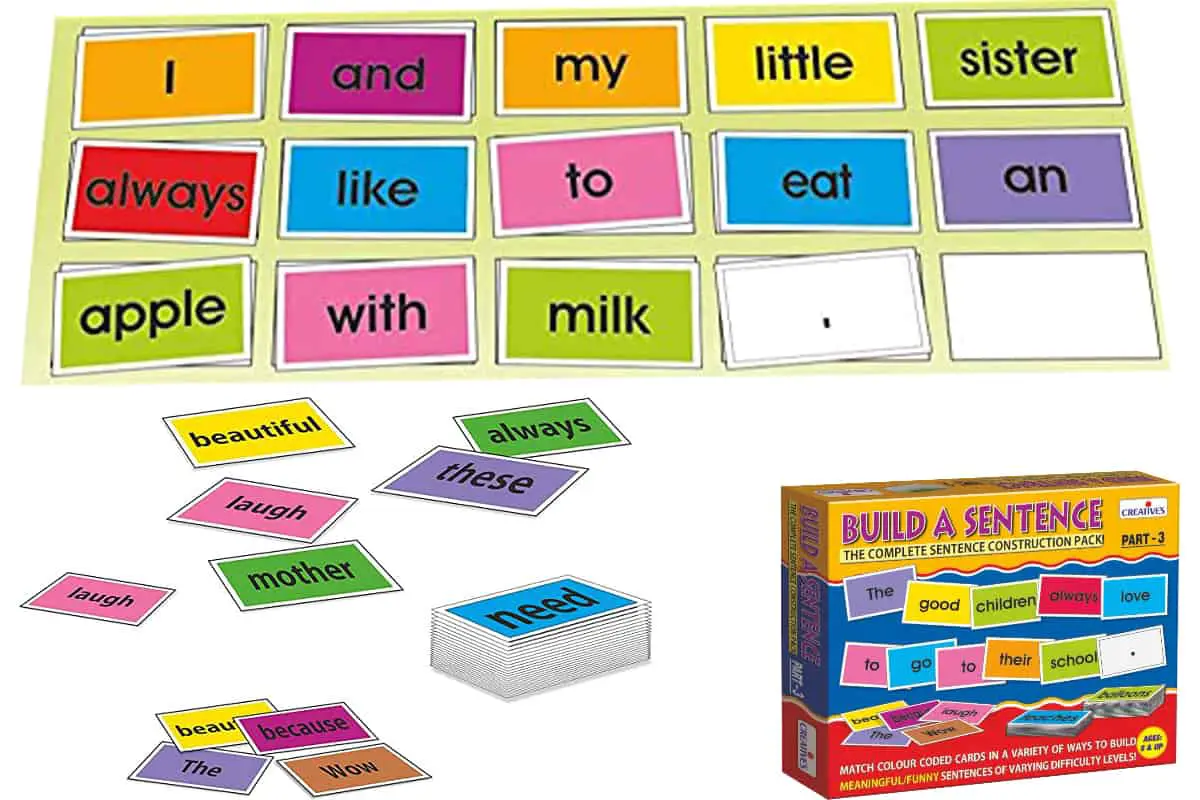 Build a Sentence Part 3, a fun and colored card game that helps children creates simple as well as complex sentences.