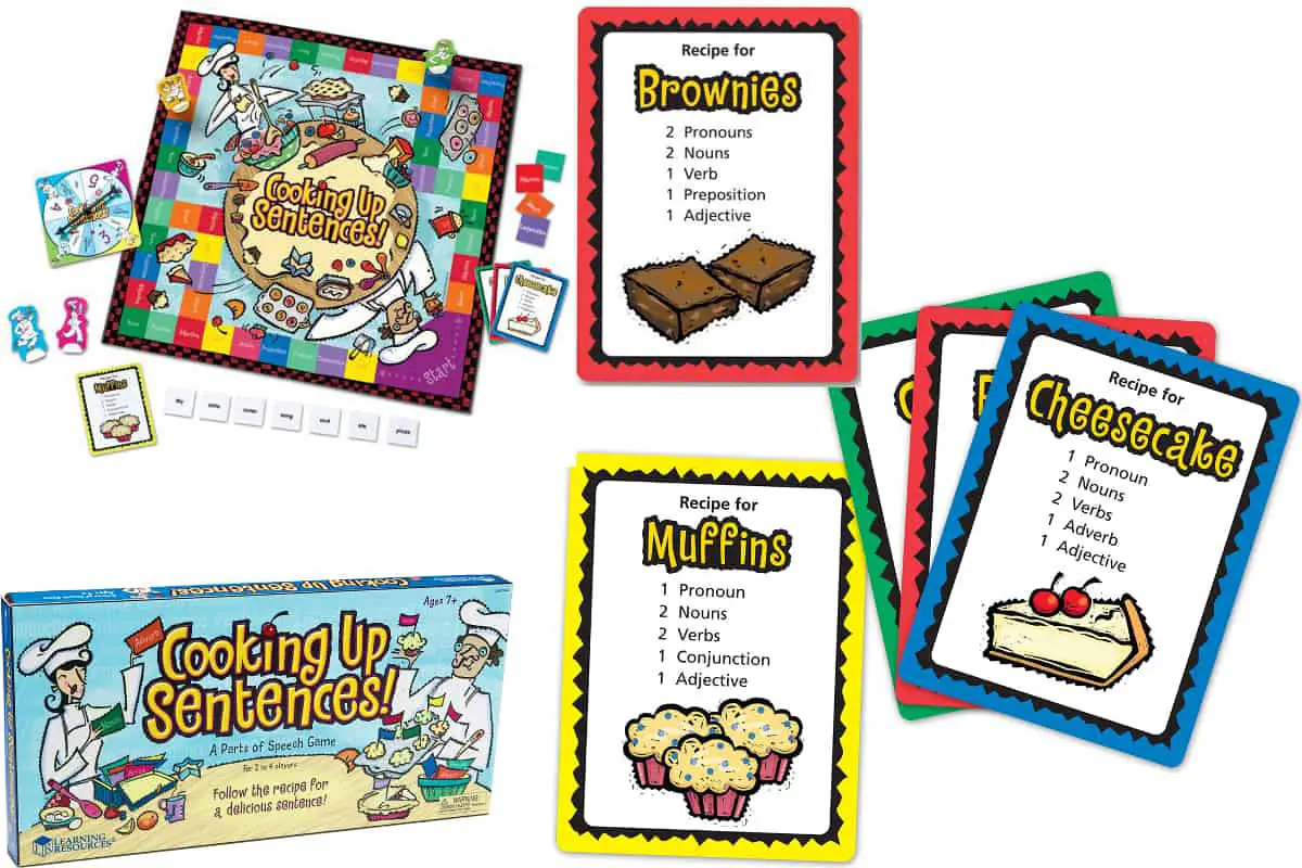 Cooking Up Sentences, a fun board game to build sentences by collecting ingredients and identifying parts of speech.