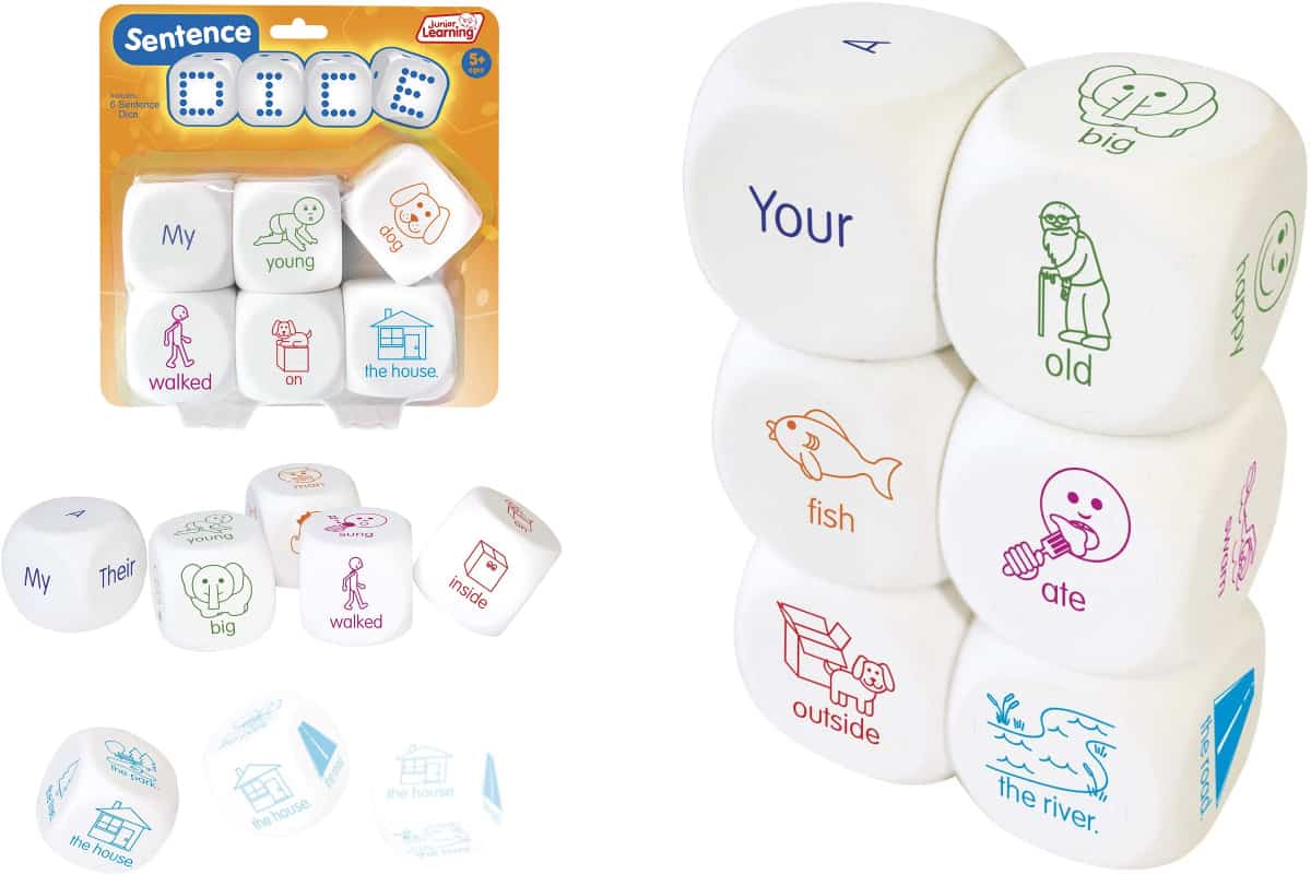 Sentence Dice is a simple dice game that helps kids learn the basics of sentence construction.