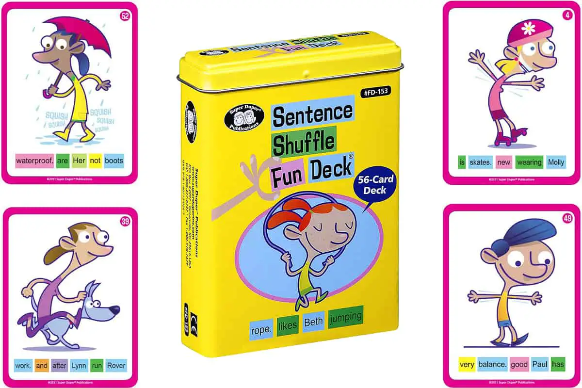 Sentence Shuffle Fun Deck are flashcards to help kids build sentences.