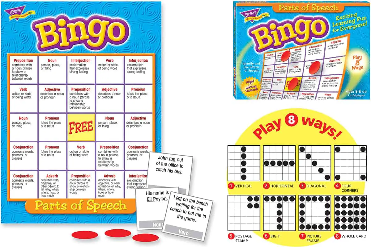 Parts of Speech Bingo, a game to teach kids parts of speech and assess their understanding. 