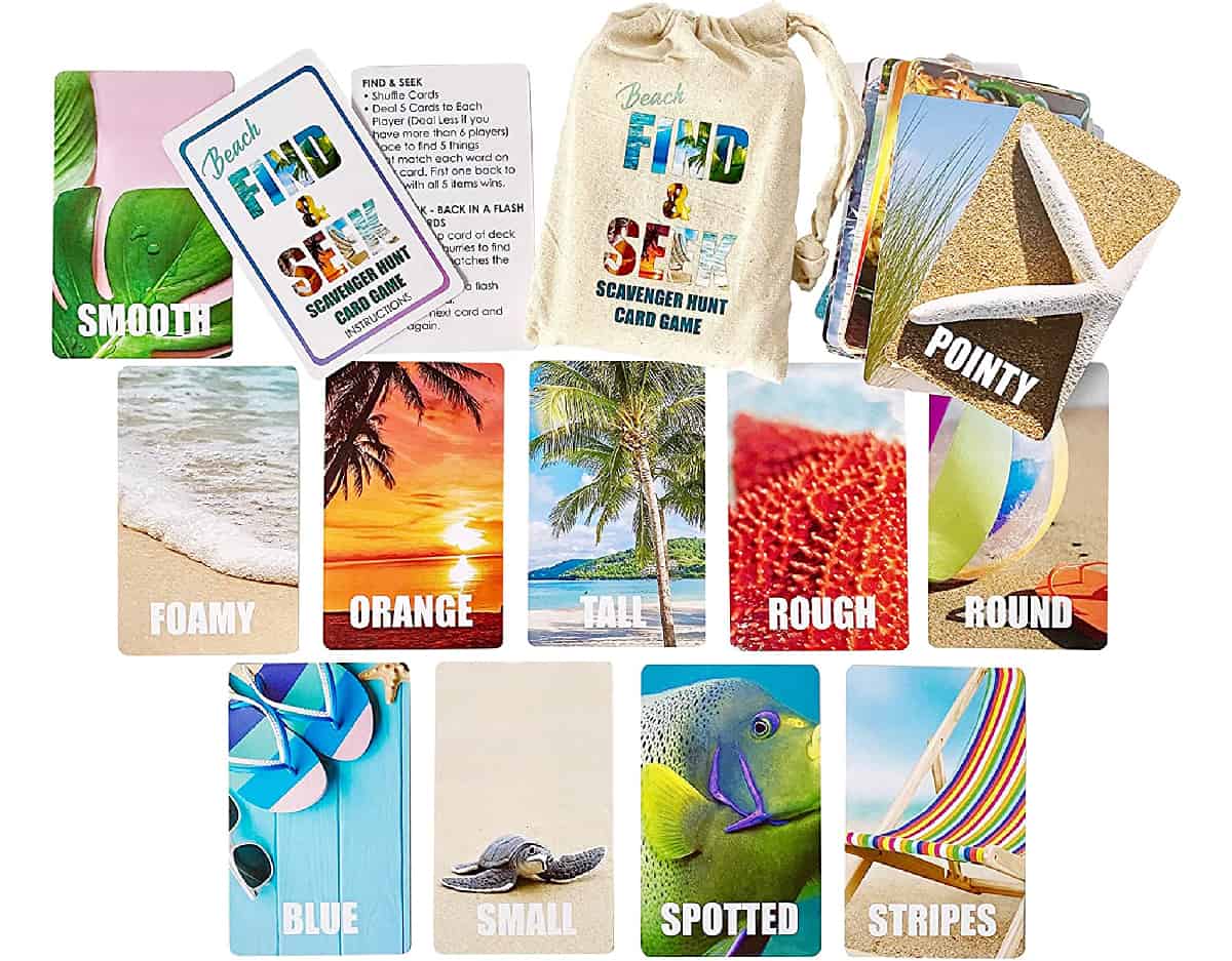 Find and Seek Scavenger Hunt is a fun card game to teach adjectives to kids.