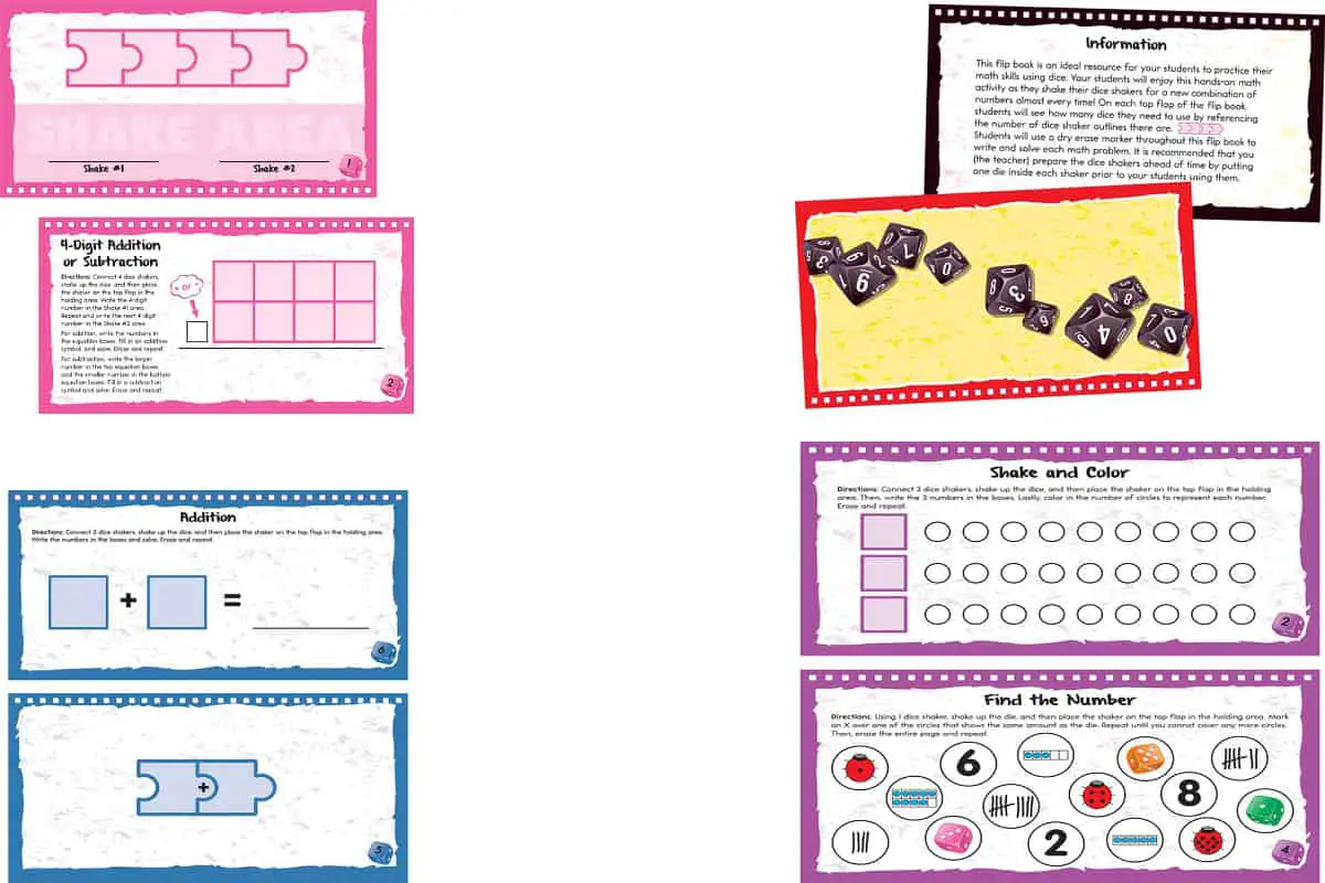 Dice Shakers Math Kit (Really Good Stuff) is a game that reinforces place value and other math concepts.