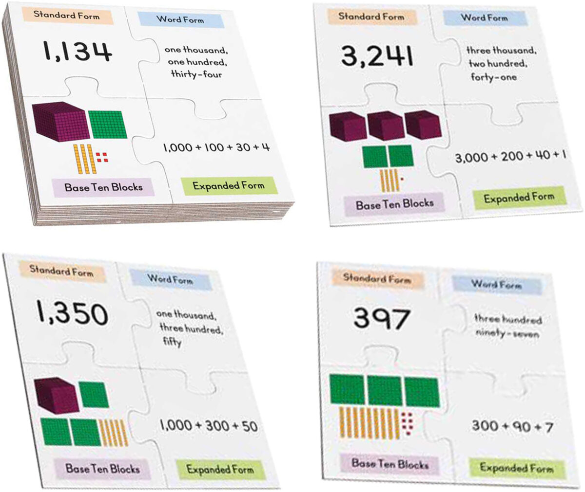 Number Match Puzzles-Place Value into Thousands (Really Good Stuff) is a game to practice place value to thousands.