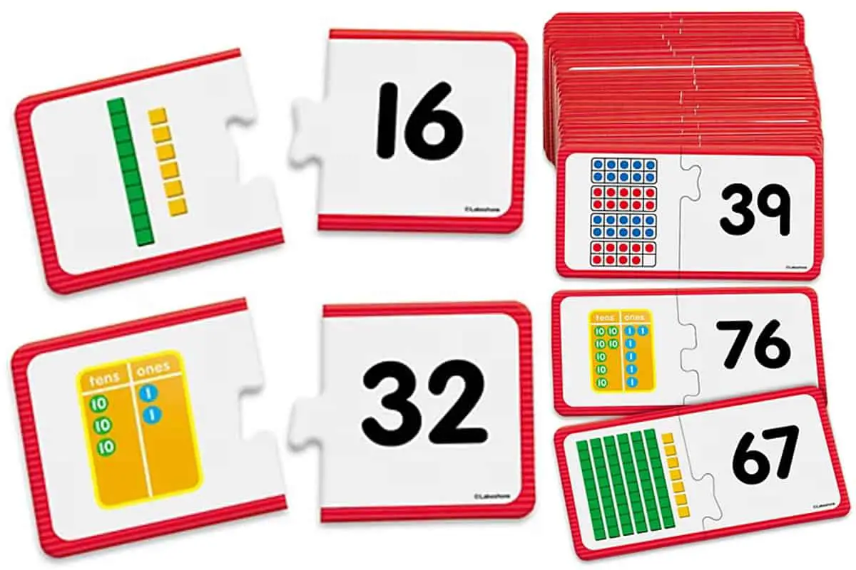 Numbers to 100 Matchups is a puzzle game that helps kids identify different representations of quantities to 100.