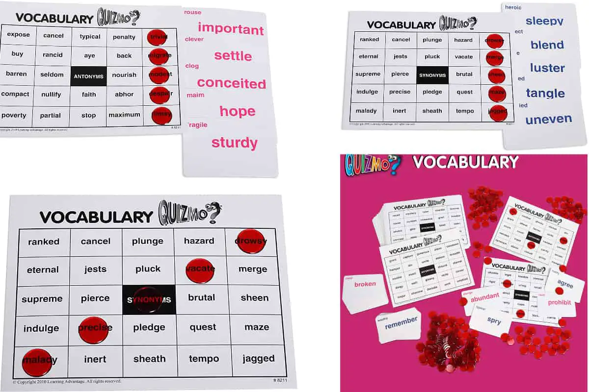 Quizmo Vocabulary (Learning Advantage) that teaches synonyms and antonyms to elementary children.