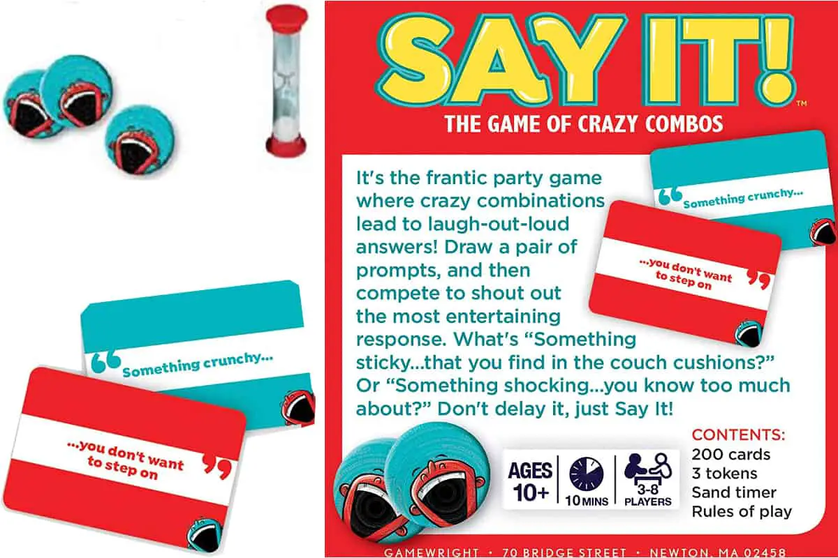Say It! Game (Gamewright) is a brain teasing game to reinforce vocabulary skills.