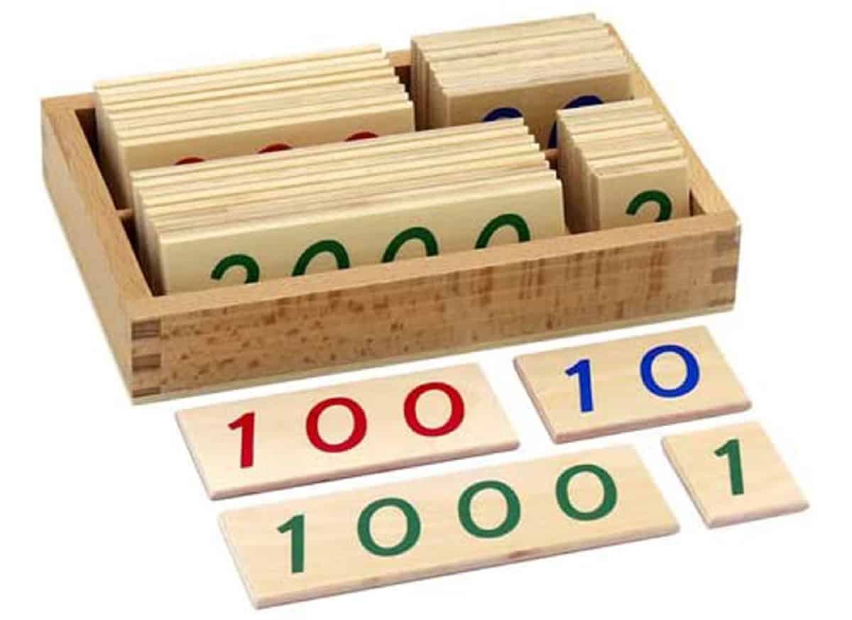 The Small Wooden Number Cards (Elite Montessori is a game to practice place values.
