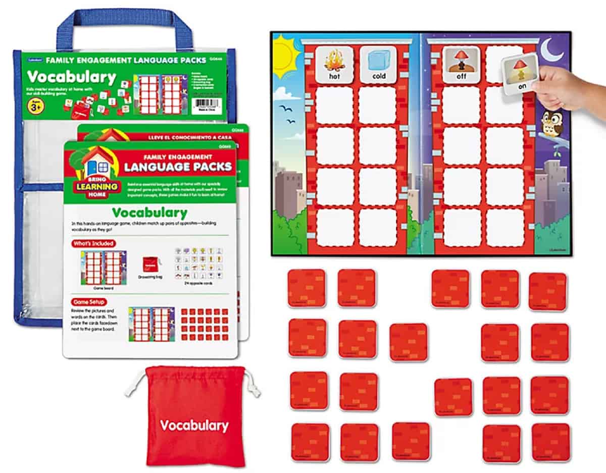 Vocabulary Family Engagement Pack (Lakeshore Learning) is a fun game to practice vocabulary.