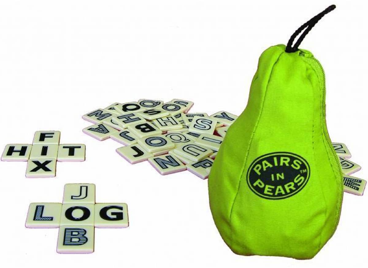Pairs in Pears (Bananagrams) is a word game to learn alphabetical order, word construction, vowels, vocabulary, rhyming, and more.