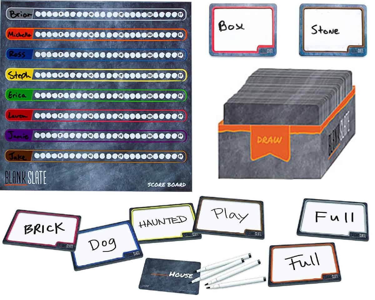 Blank Slate (Goliath Games) is a filling in the blank word game that helps you improve vocabulary.