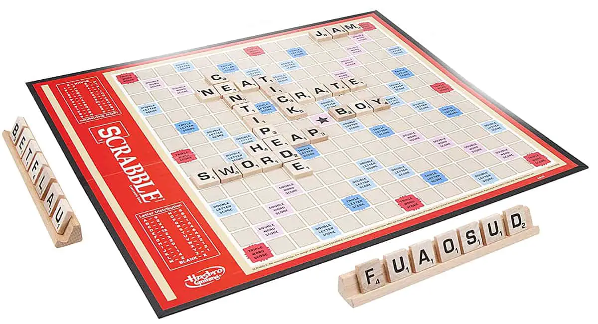 Scrabble (Hasbro) is a crossword board game to reinforce vocabulary and spelling.