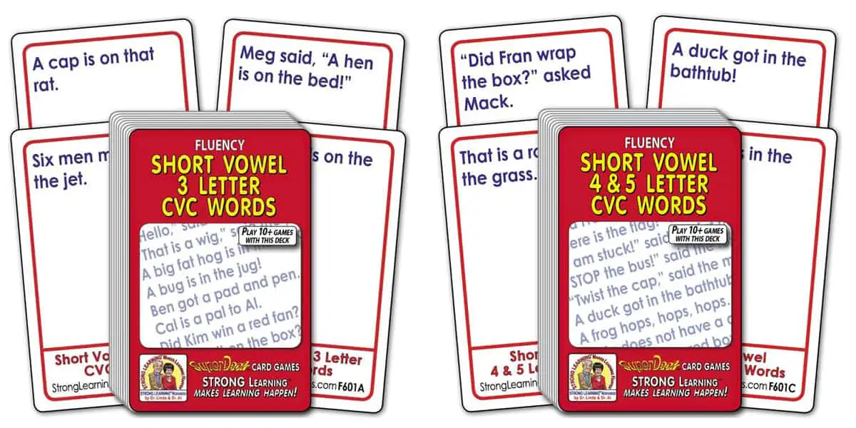 CVC Words Fluency SuperDeck Card Game is a fun card game that teaches reading fluency.