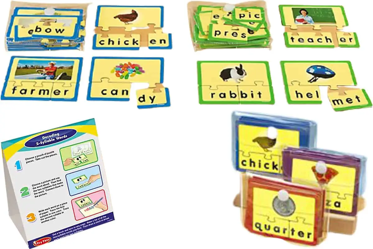 Decoding 2-Syllable Words is a puzzle game that helps kids decode two-syllable words.
