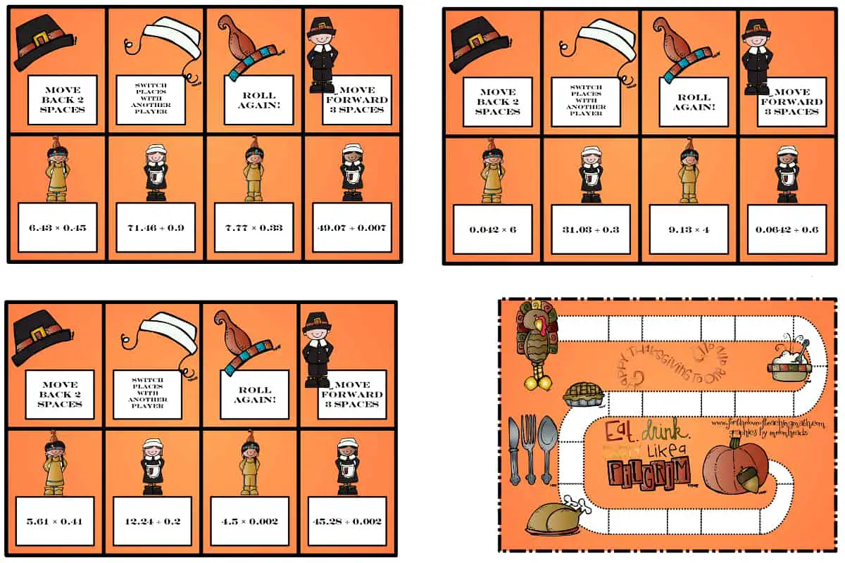 Multiplying and Dividing Decimals Thanksgiving Game is to practice multiplying and dividing decimals.