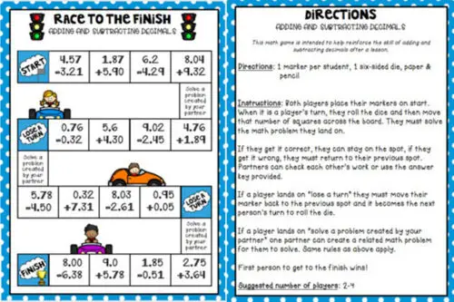 10 Printable Decimal Board Games For 4th 7th Graders 5011