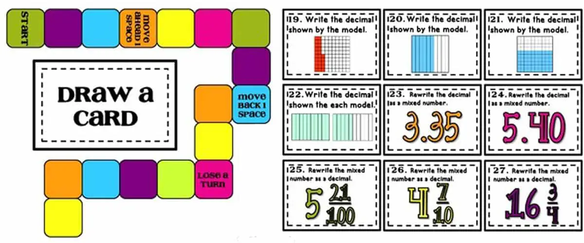 Reading, Writing, and Comparing Decimals Board Game, a game to read and write decimals as well as comparing decimals.