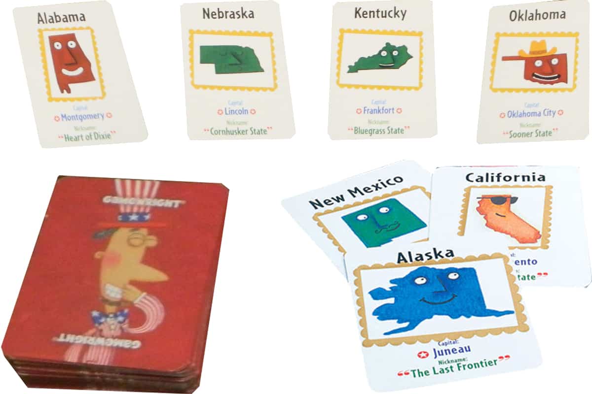 Scrambled States of America is a matching card game to learn about the US states.