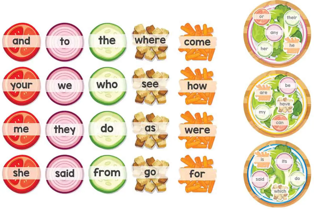 Sight-Word Salad Bar is a dexterity board game to practice sight words recognition and fine motor skills.
