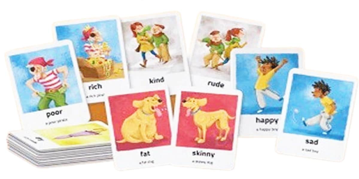 Adjectives & Opposites (Eli) is matching card game to build kids' sentence-making skills and widen their vocabulary.