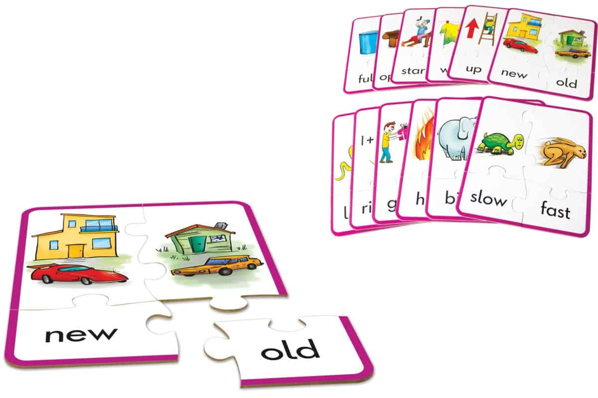 Antonym Puzzles (Junior Learning) is a four-piece puzzle featuring common adjectives and verbs. 