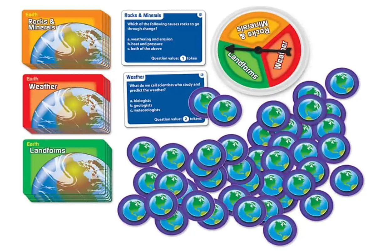 Can Do! Earth Game (Lakeshore Learning) is a quiz card game about earth science topics.