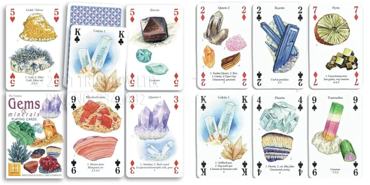 Gems and Minerals (Heritage Playing Cards) is a card game to practice concepts about minerals and gems.
