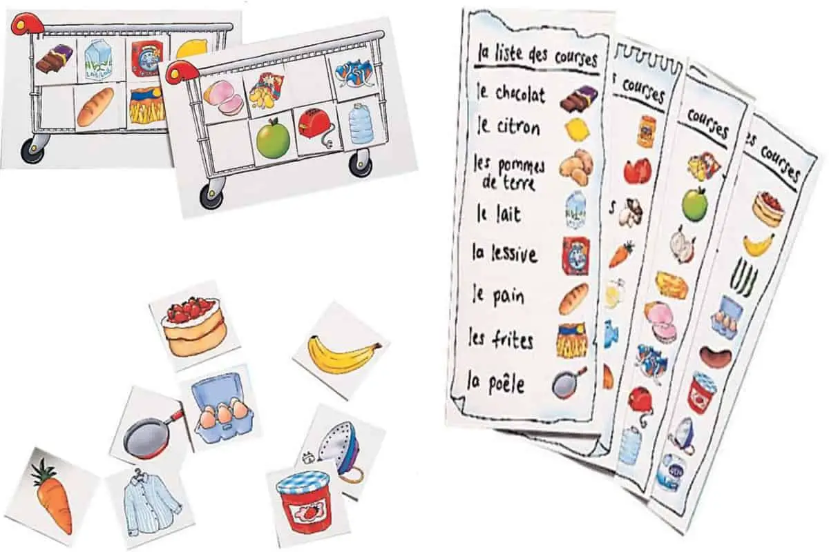 Les Courses à Faire (Orchard Toys) is a matching card game to help beginning French language students.