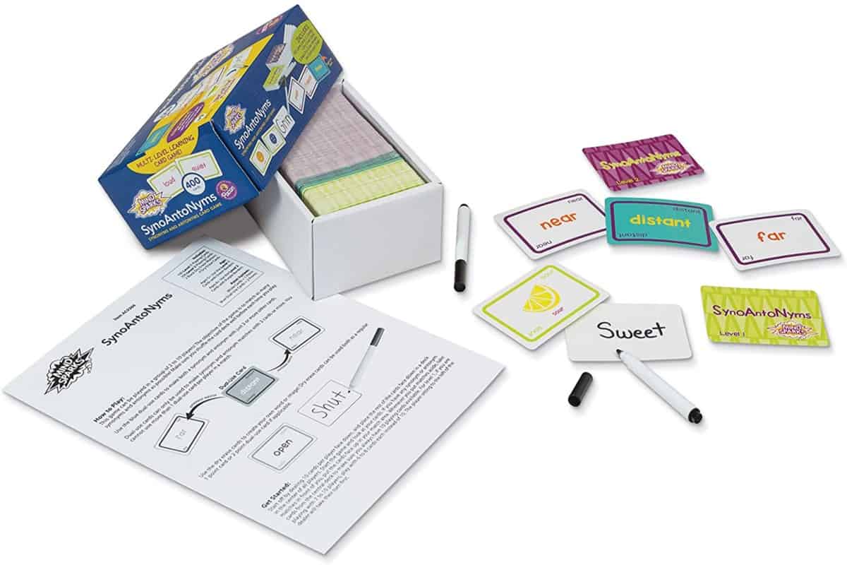 SynoAntoNyms (Mind Sparks) is a matching card game for teaching synonyms and antonyms. 