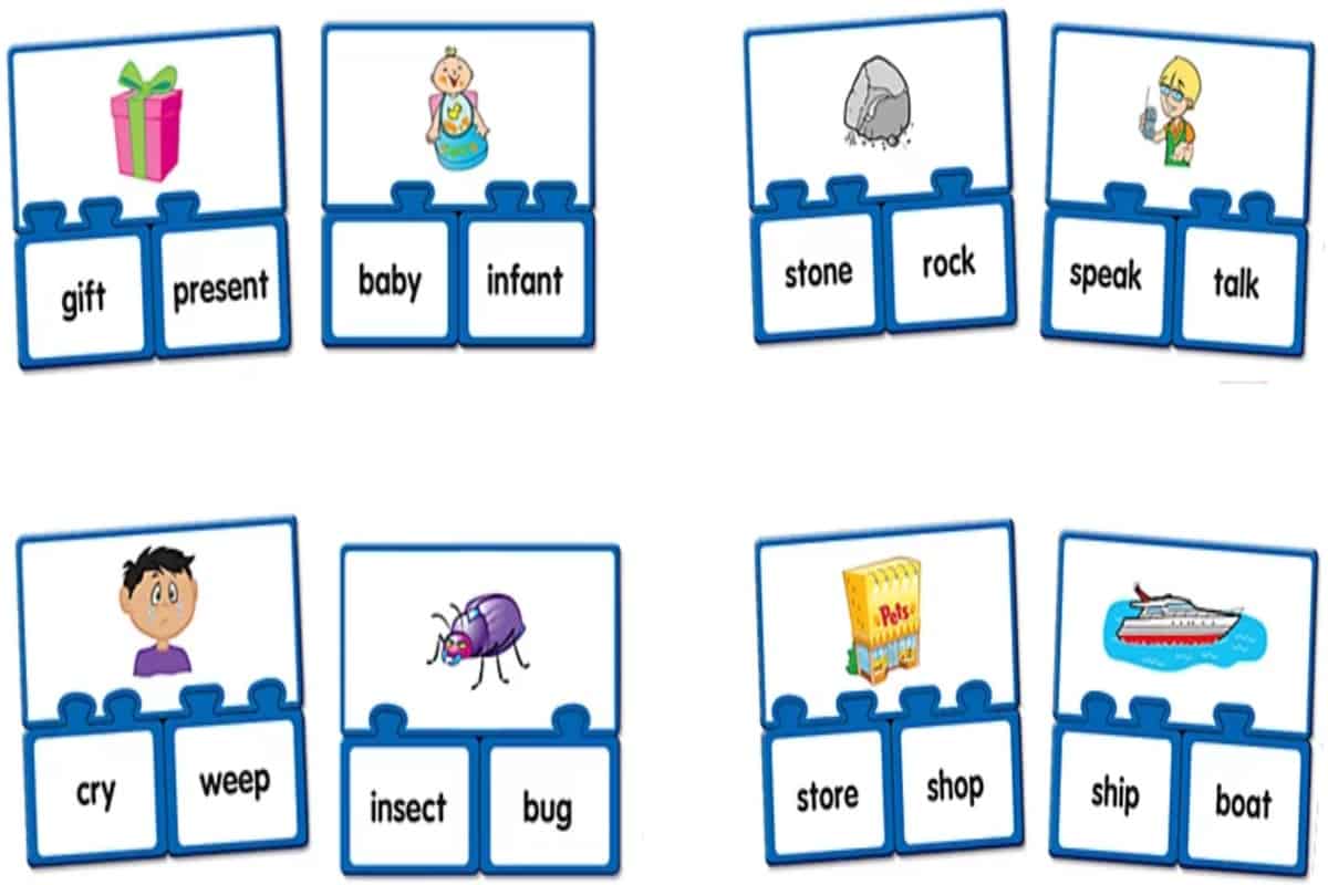 Synonym Match-Ups (Lakeshore Learning) is a matching card game to practice synonyms.