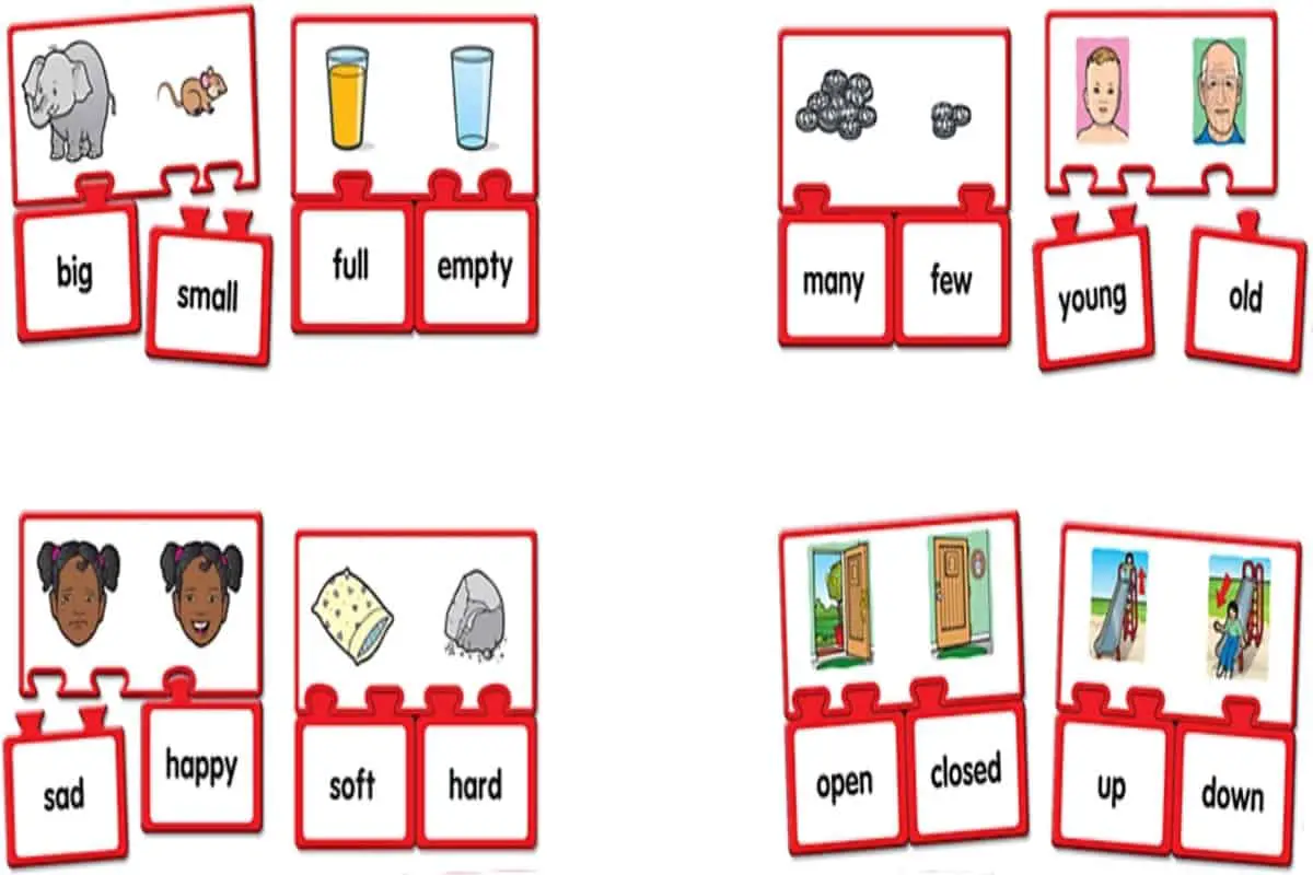 Antonym Match-Ups (Lakeshore Learning) is a three-piece puzzle set to learn opposites.