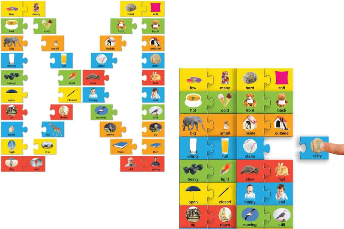 Early Learning Opposites Puzzle Box (Wonder House Books) is a game to teach opposites.